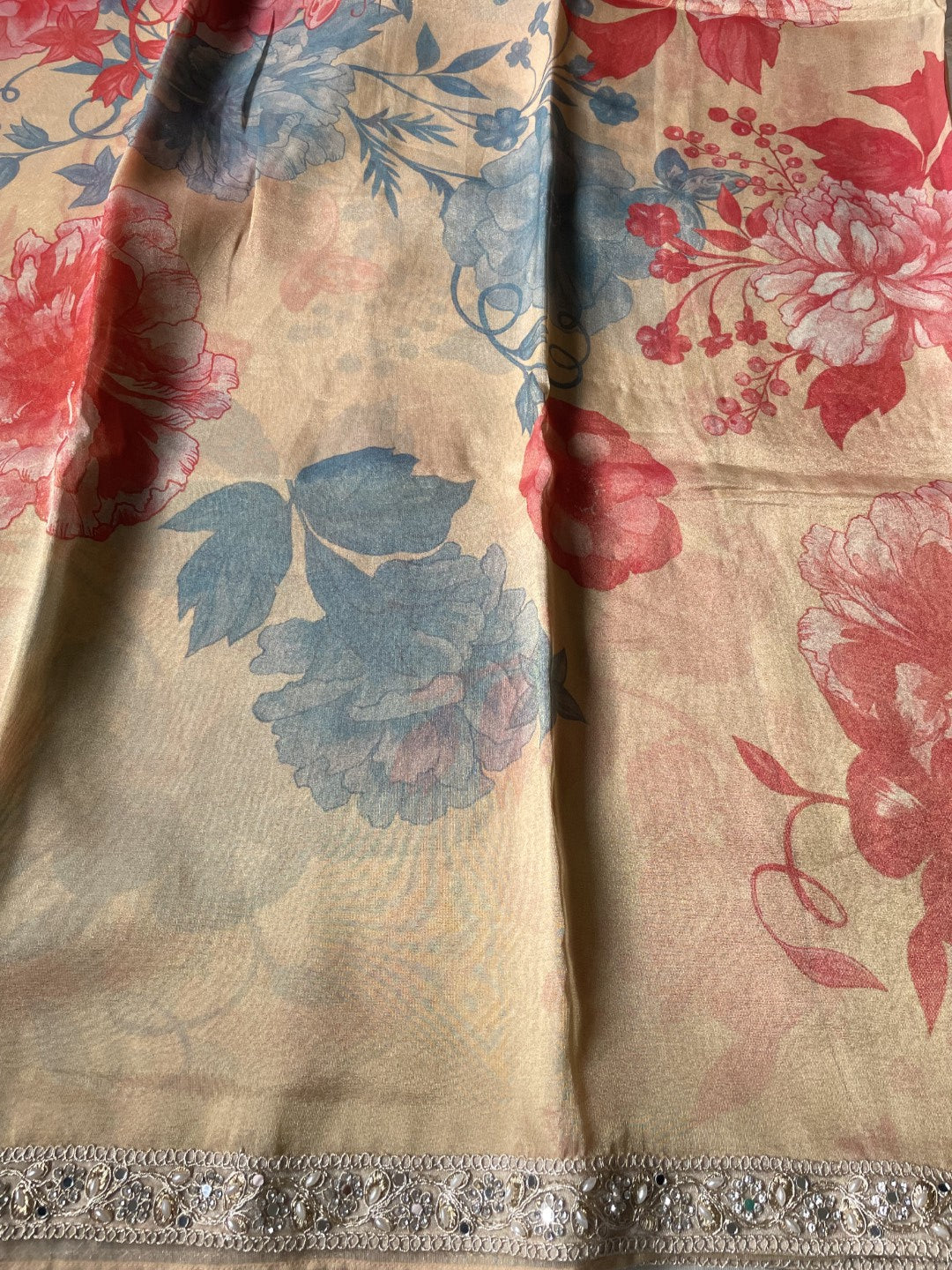 Peach 02 Printed Lace Border Tissue Silk Saree