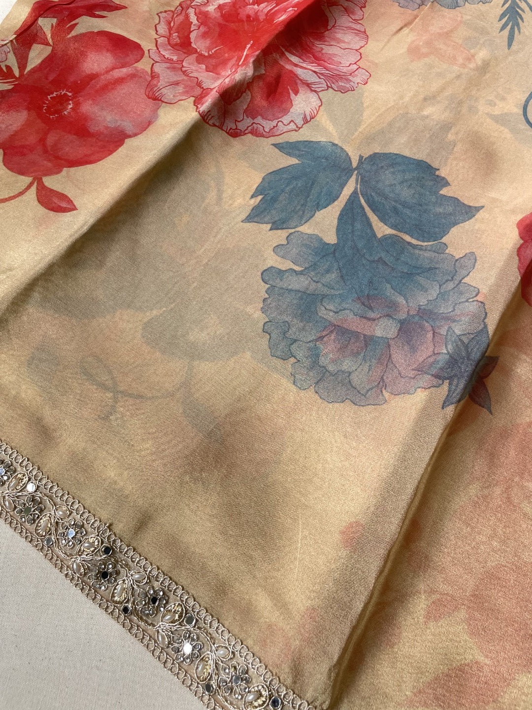 Peach 02 Printed Lace Border Tissue Silk Saree