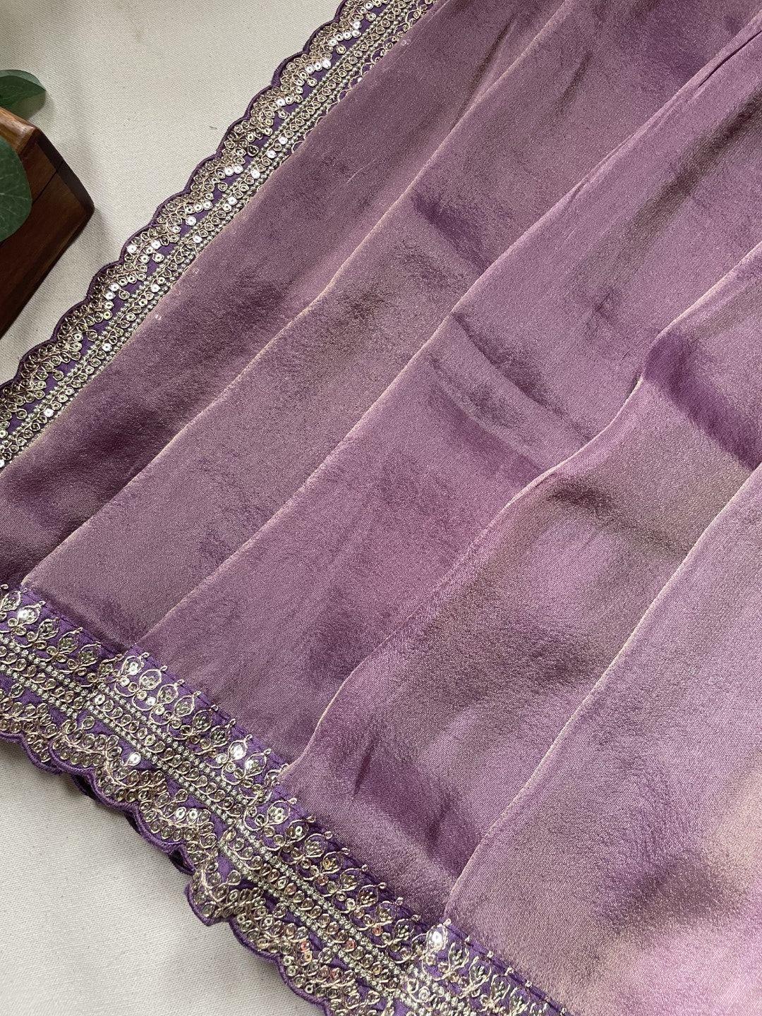 Purple Lace border Tissue Saree