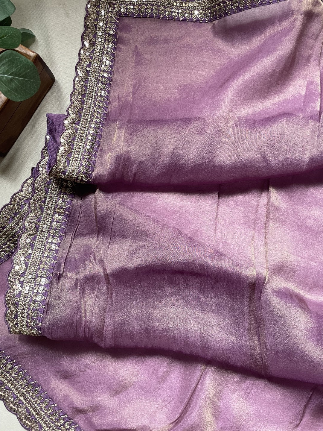 Purple Lace border Tissue Saree
