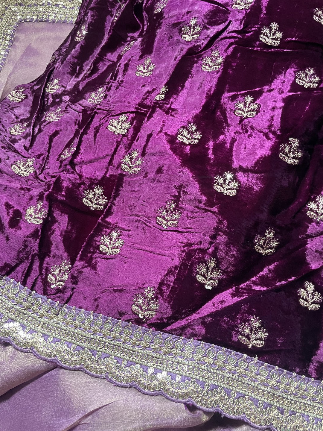 Purple Lace border Tissue Saree