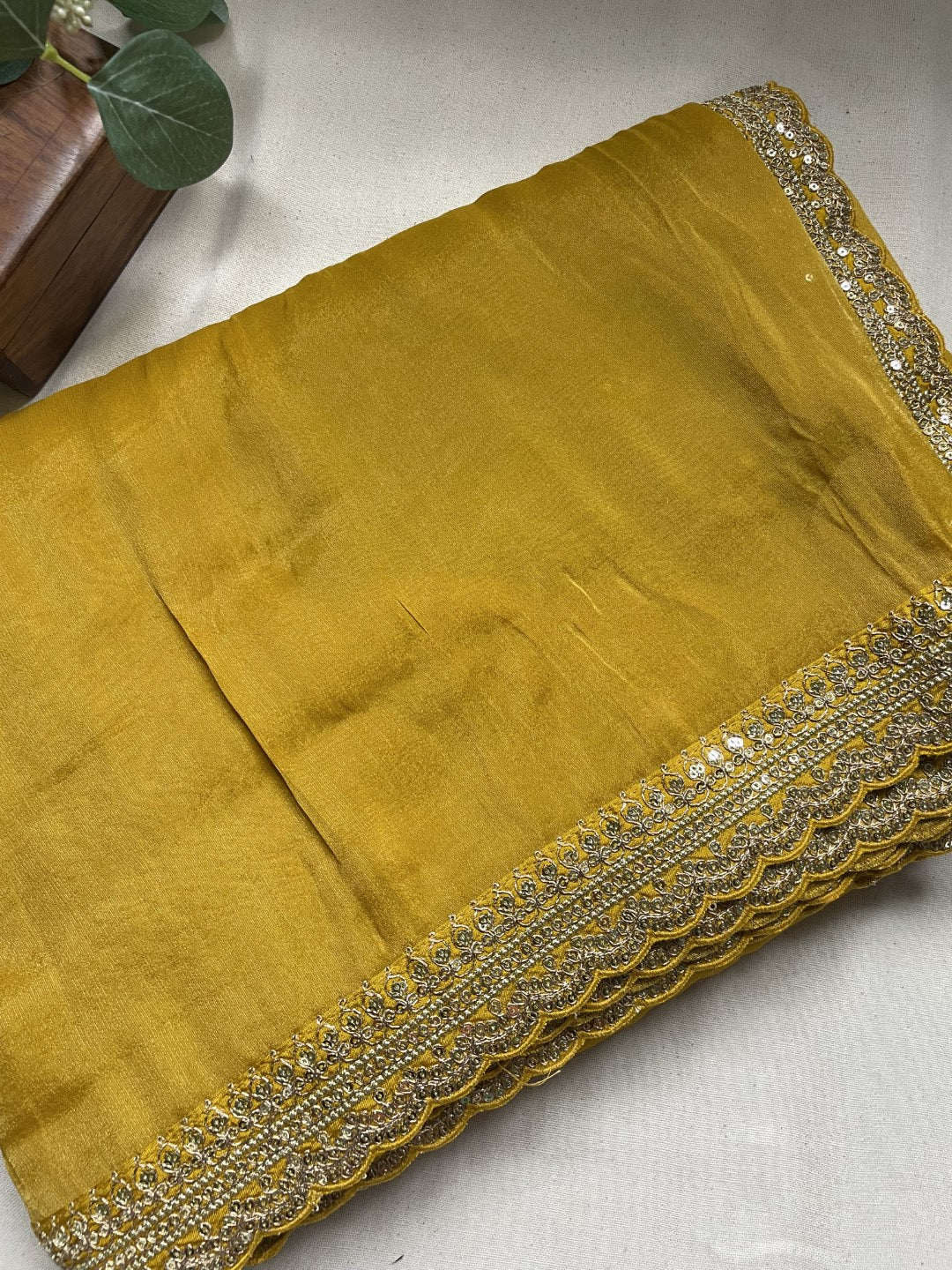 Yellow Lace border Tissue Saree