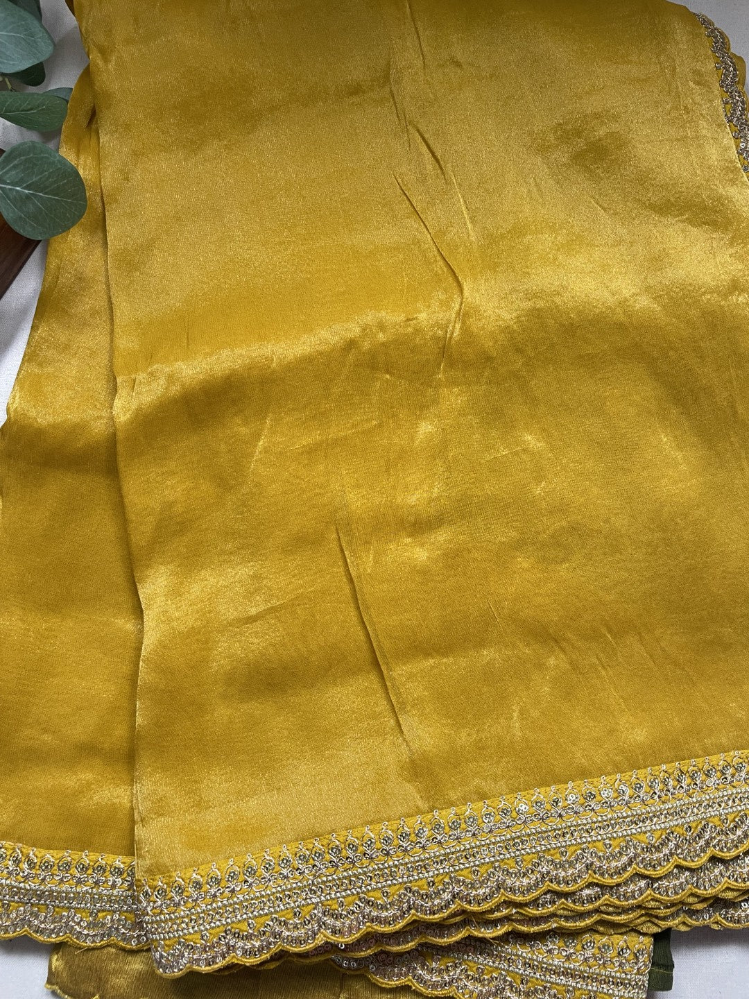 Yellow Lace border Tissue Saree