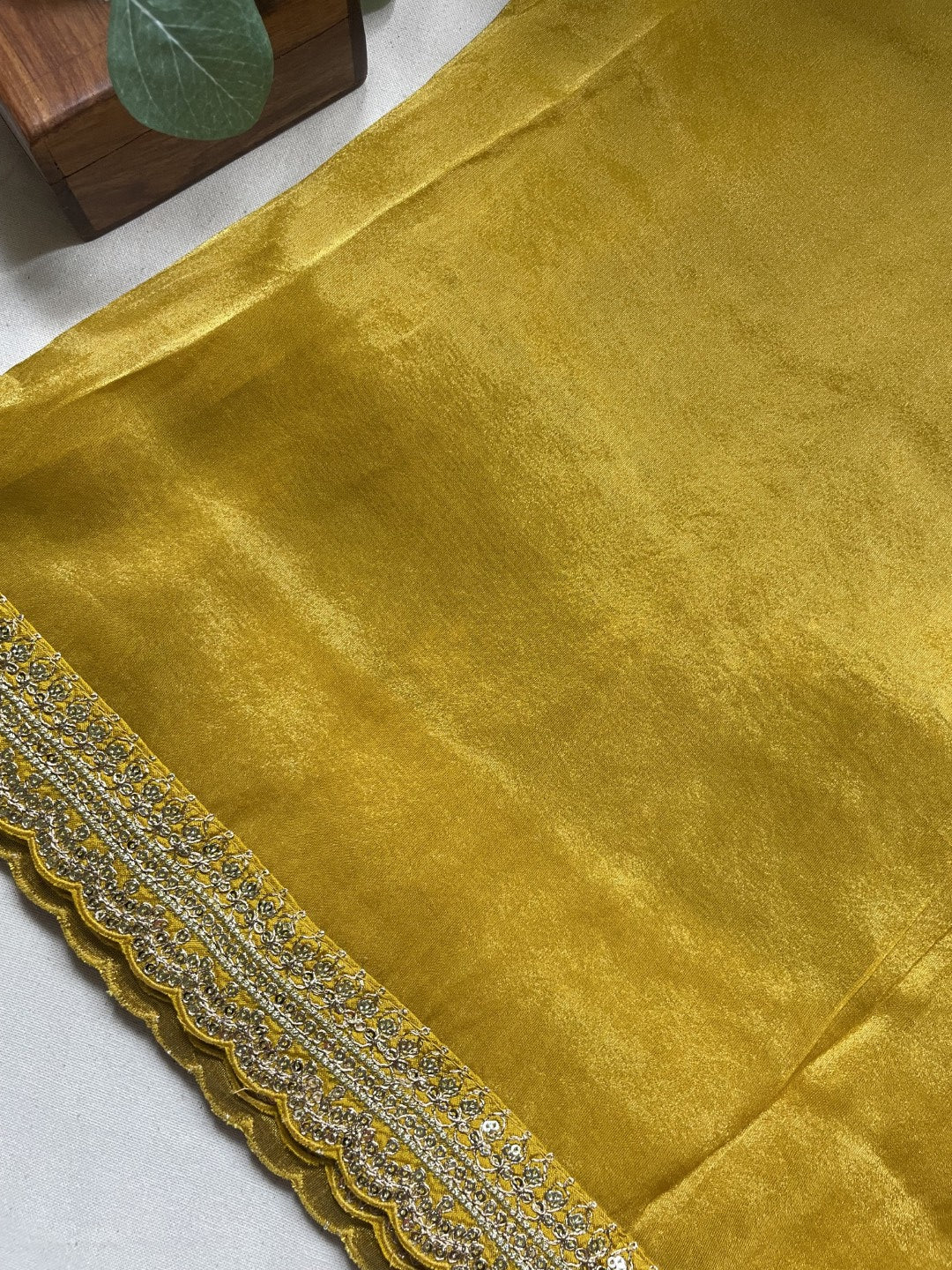 Yellow Lace border Tissue Saree