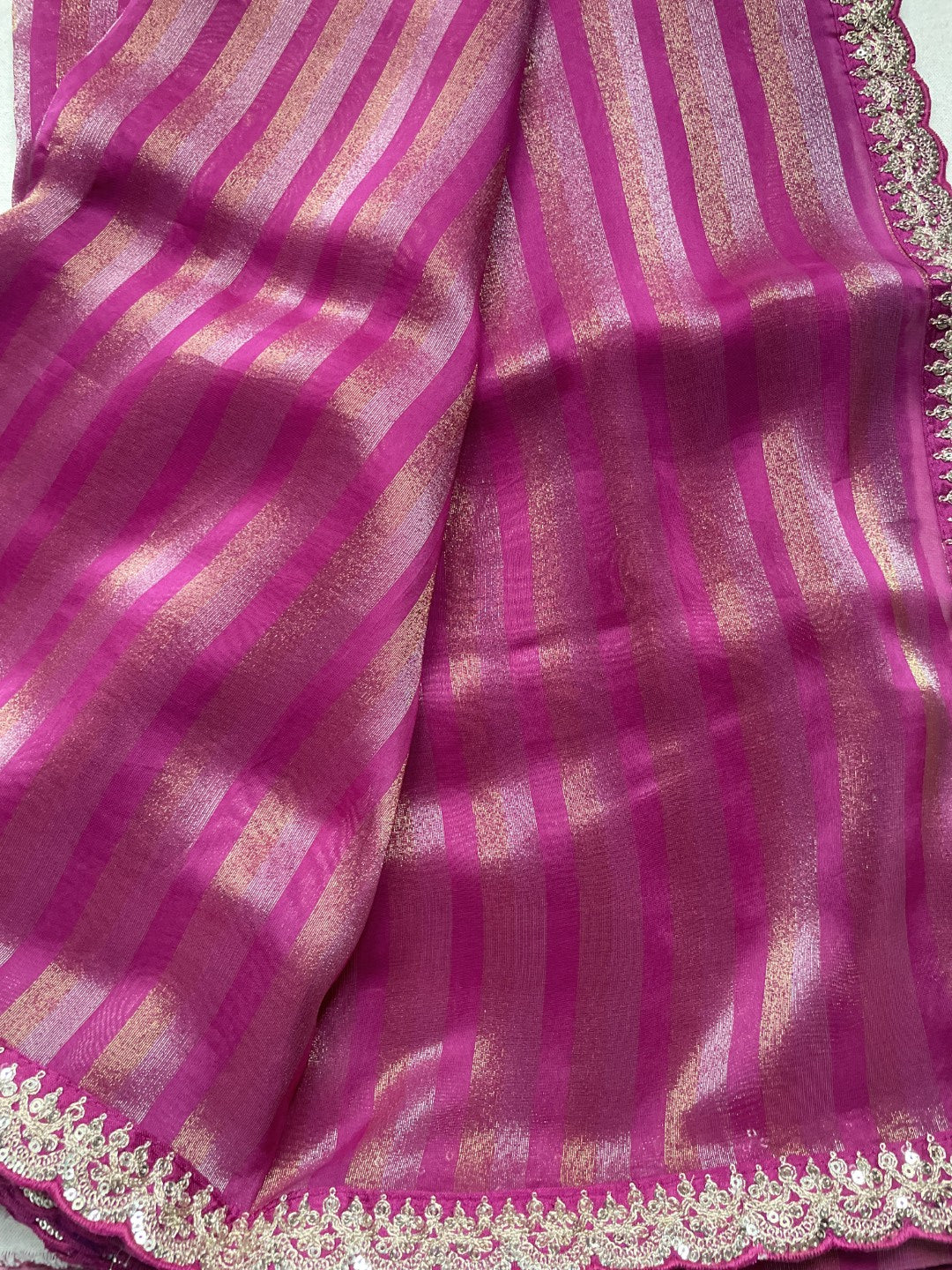 Wine Stripe Lace border Tissue Saree