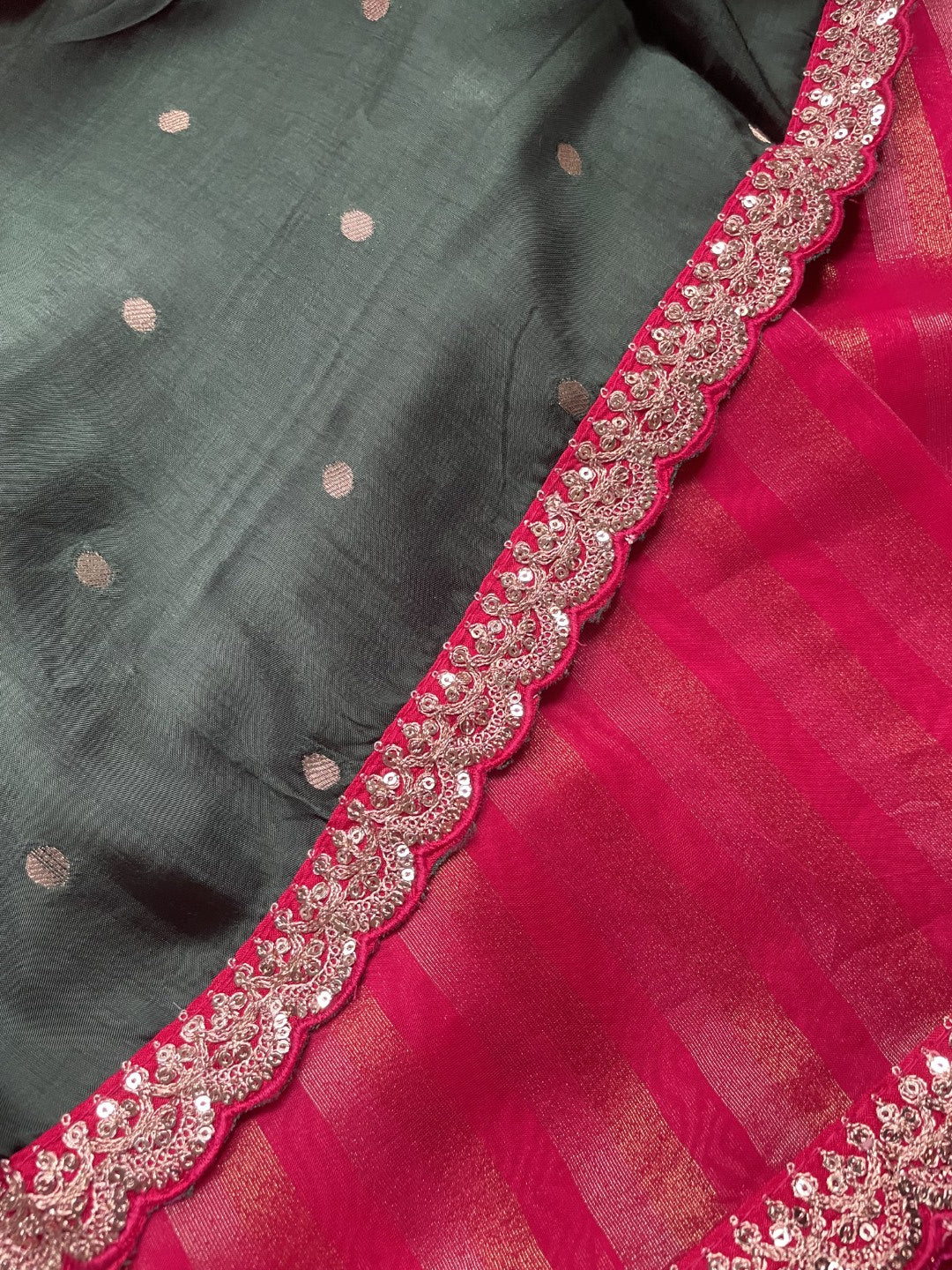 Pink Stripe Lace border Tissue Saree