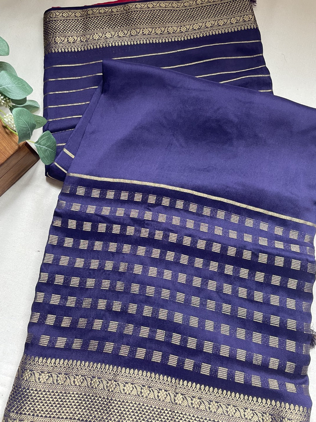 Navy Blue Lines Viscose Crepe Saree