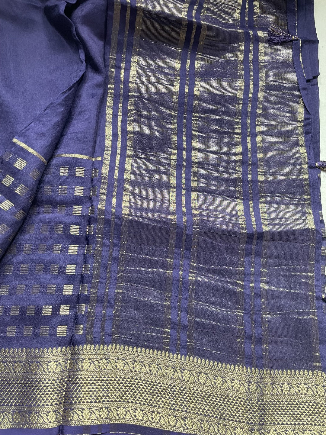 Navy Blue Lines Viscose Crepe Saree