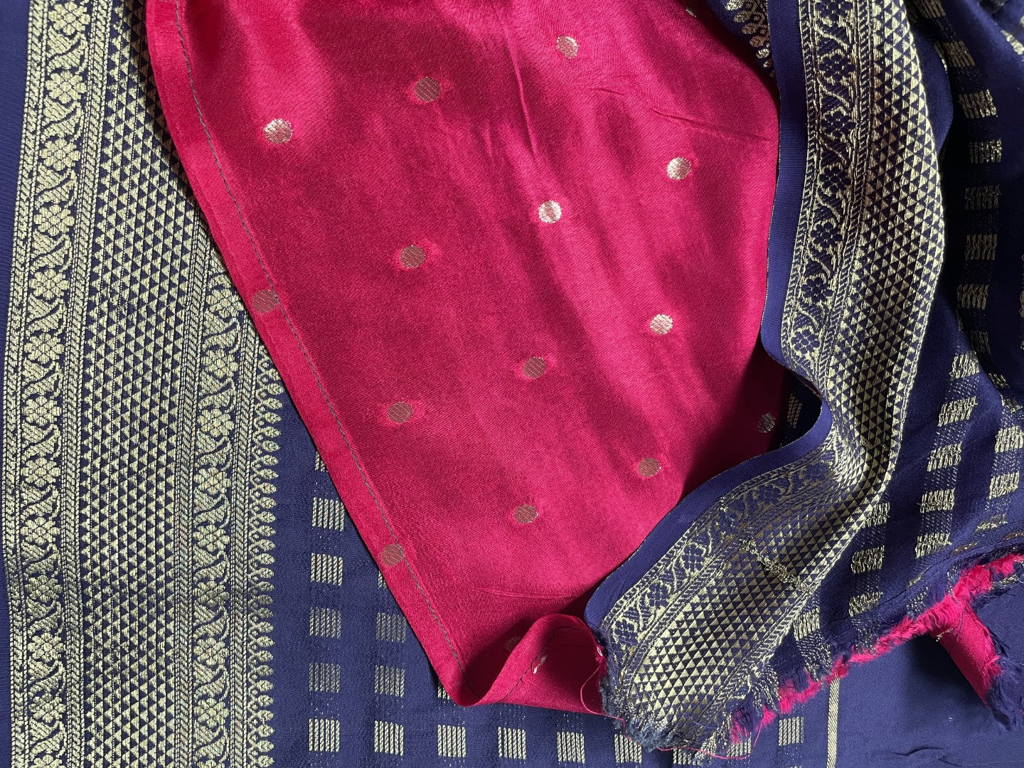 Navy Blue Lines Viscose Crepe Saree