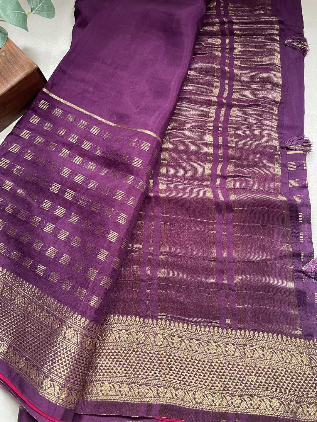 Navy Blue Lines Viscose Crepe Saree