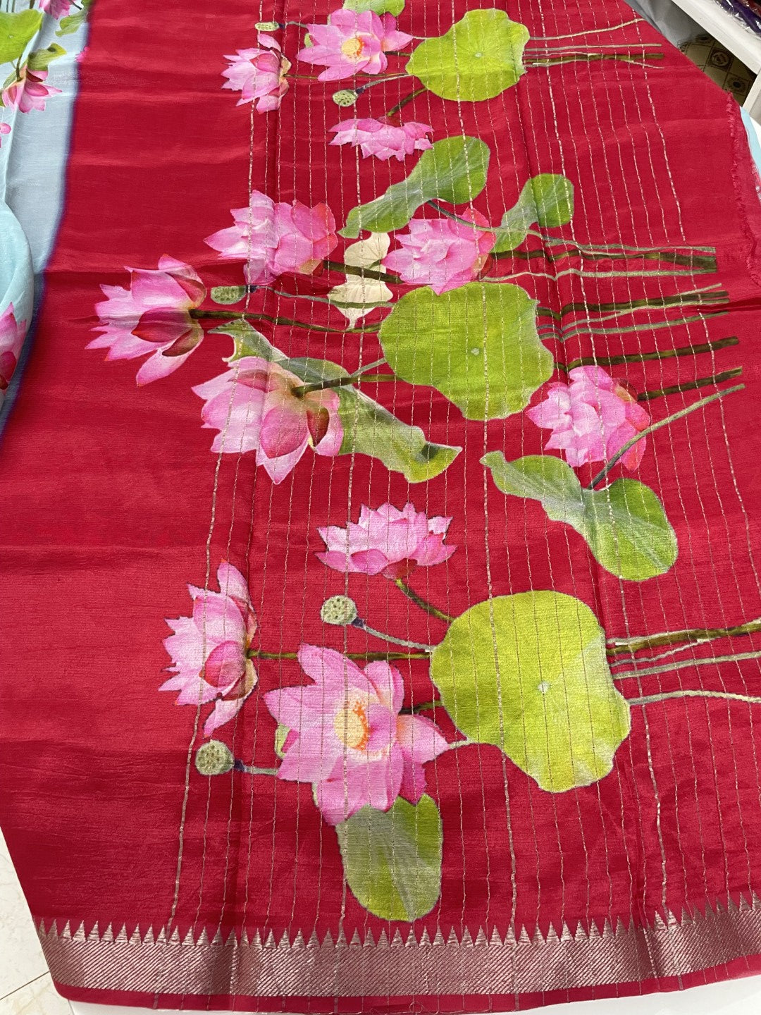Blue Floral Printed Pure Mangalgiri Silk Saree