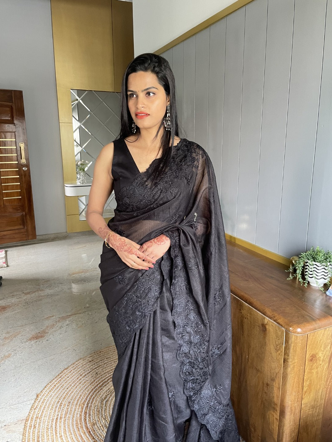 Black Embroidery Kota Saree