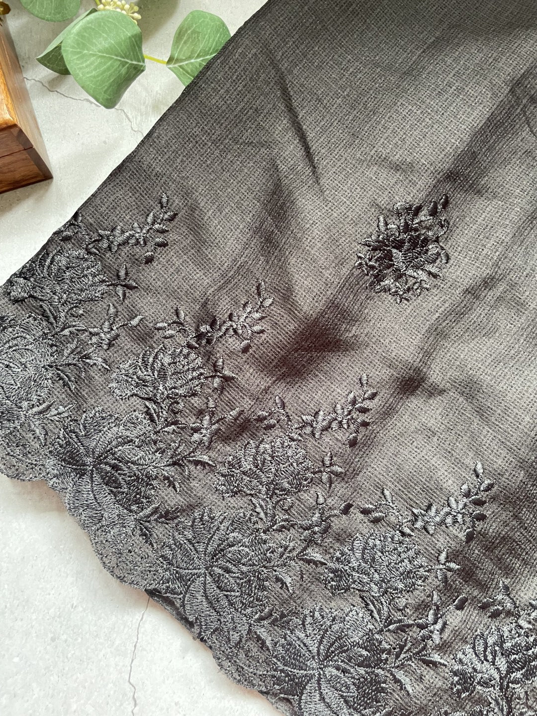 Black Embroidery Kota Saree