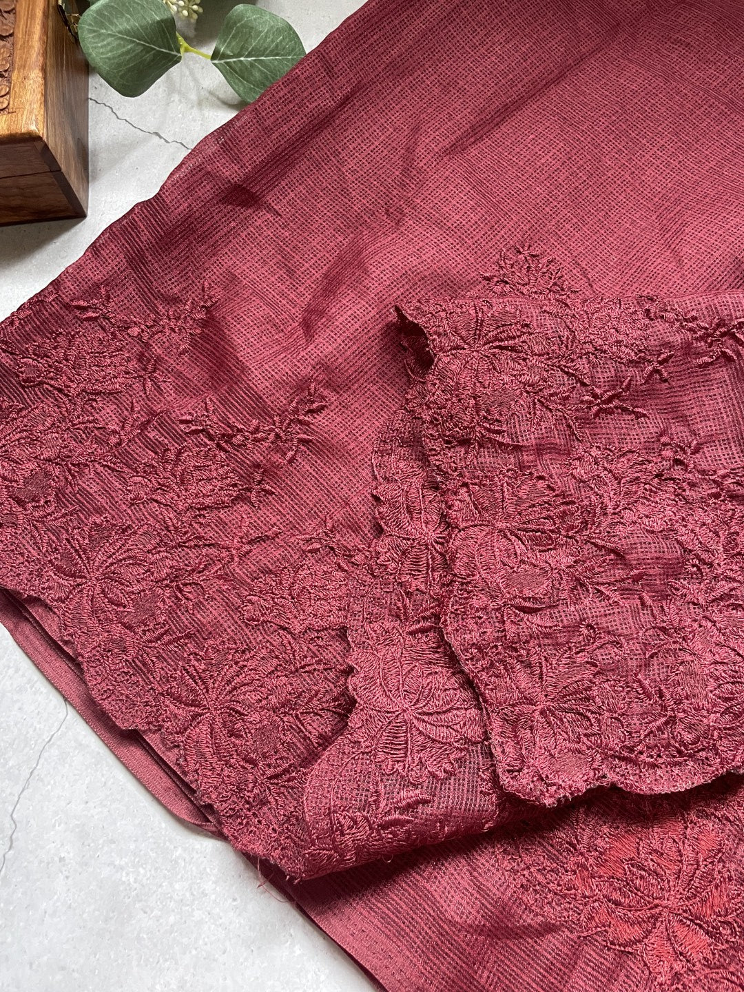 Maroon Embroidery Kota Saree
