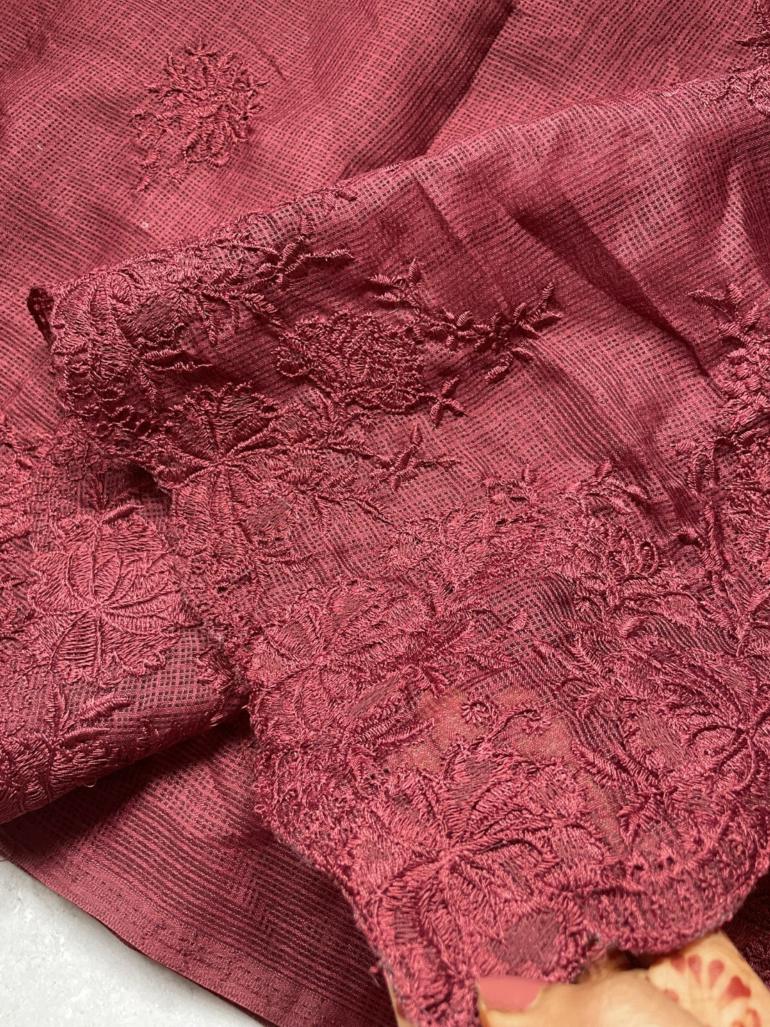 Maroon Embroidery Kota Saree