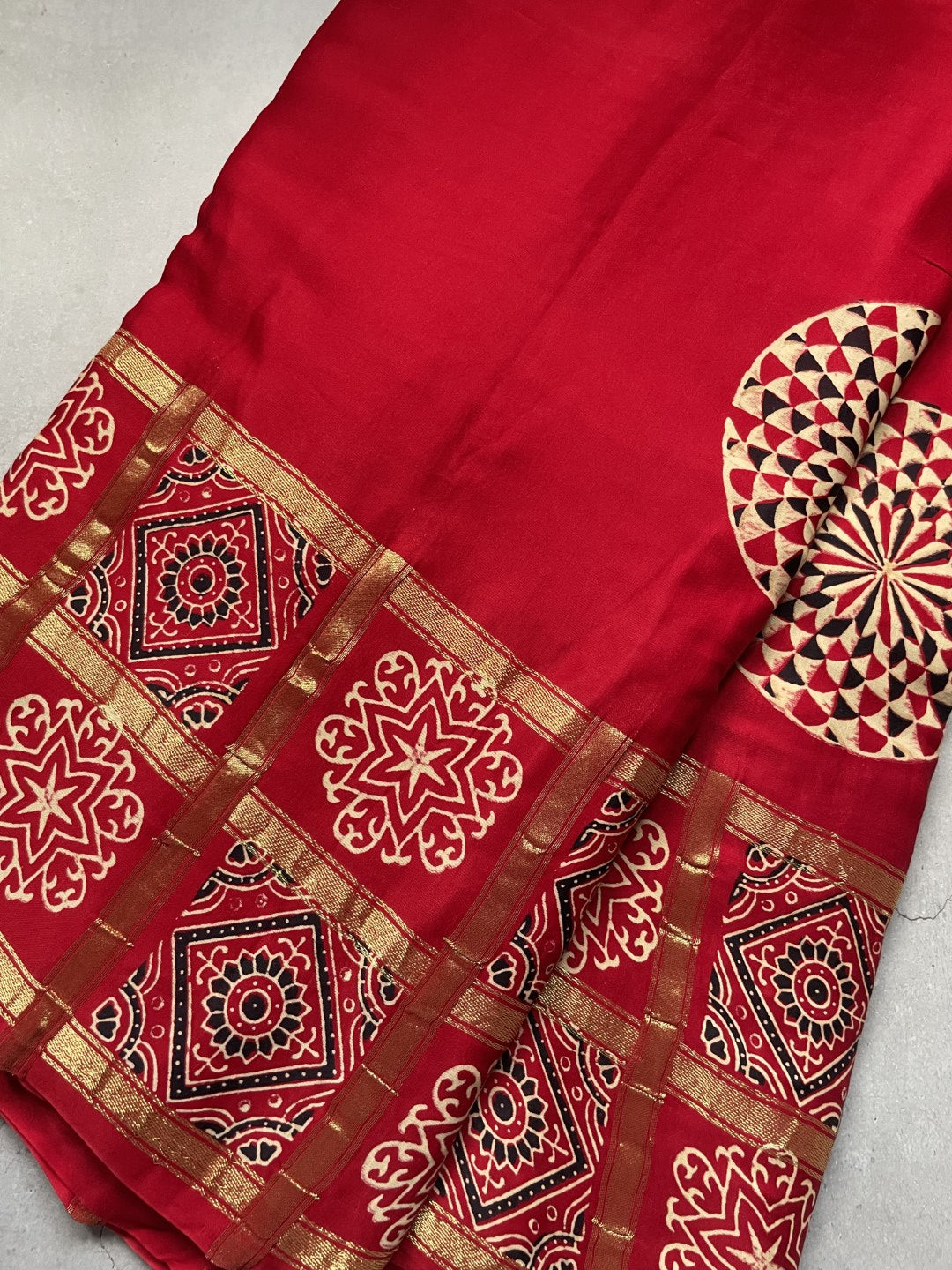 Red Gharchola border Modal Silk Saree
