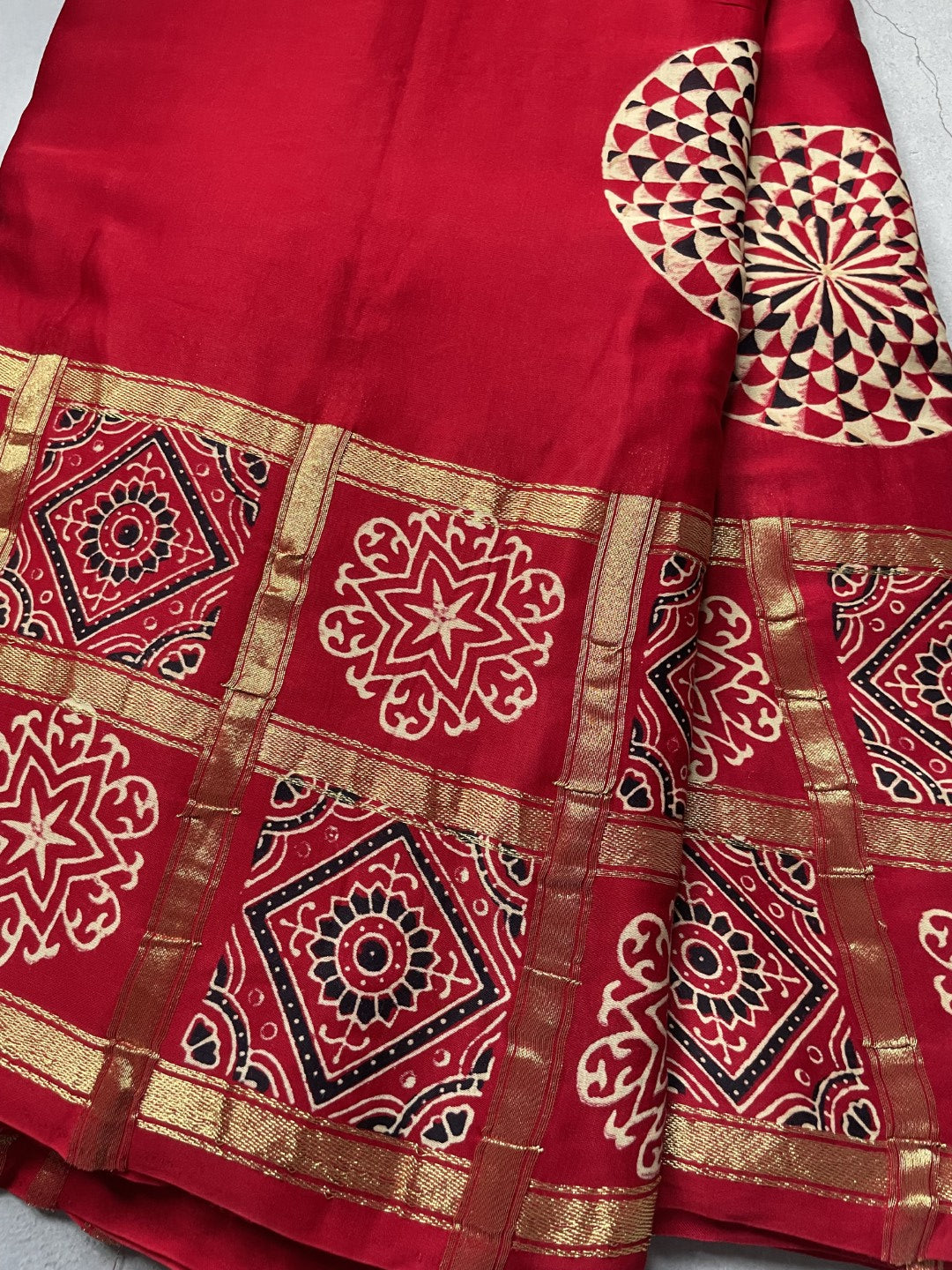 Red Gharchola border Modal Silk Saree