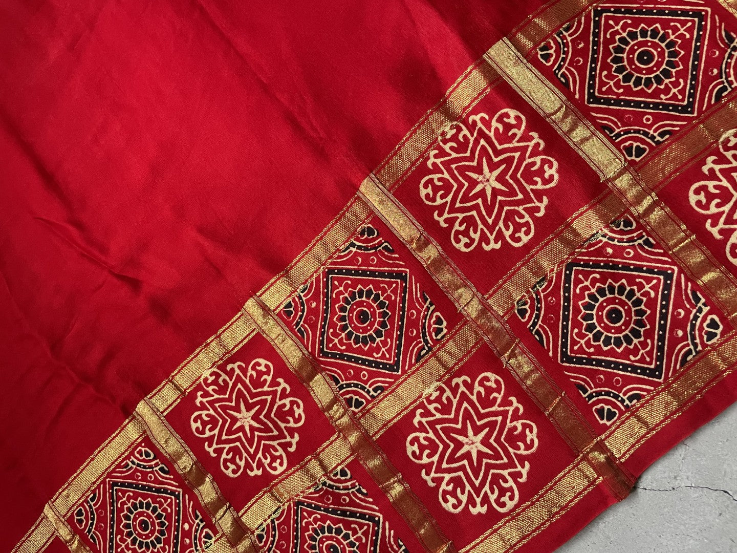 Red Gharchola border Modal Silk Saree