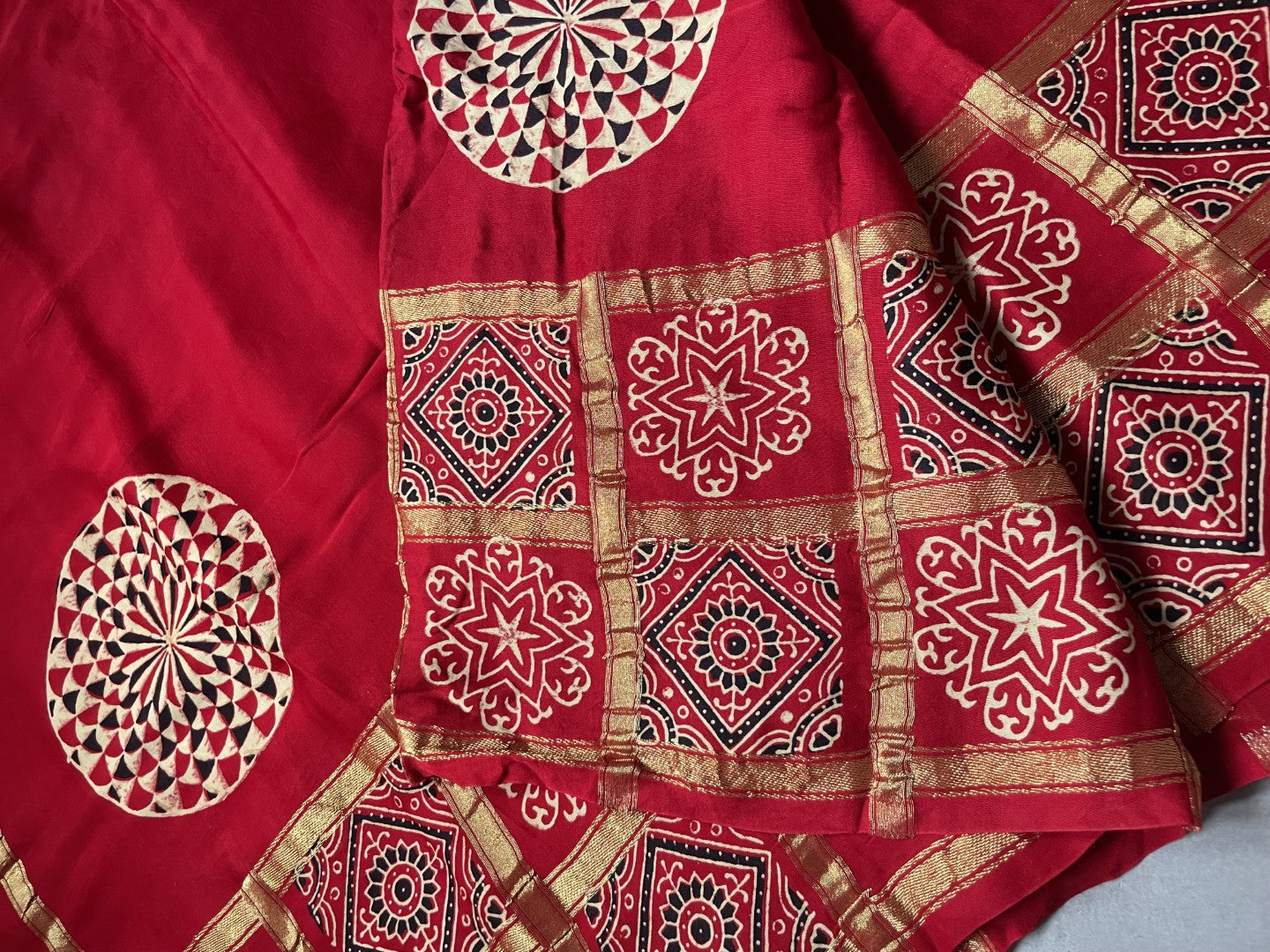 Red Gharchola border Modal Silk Saree
