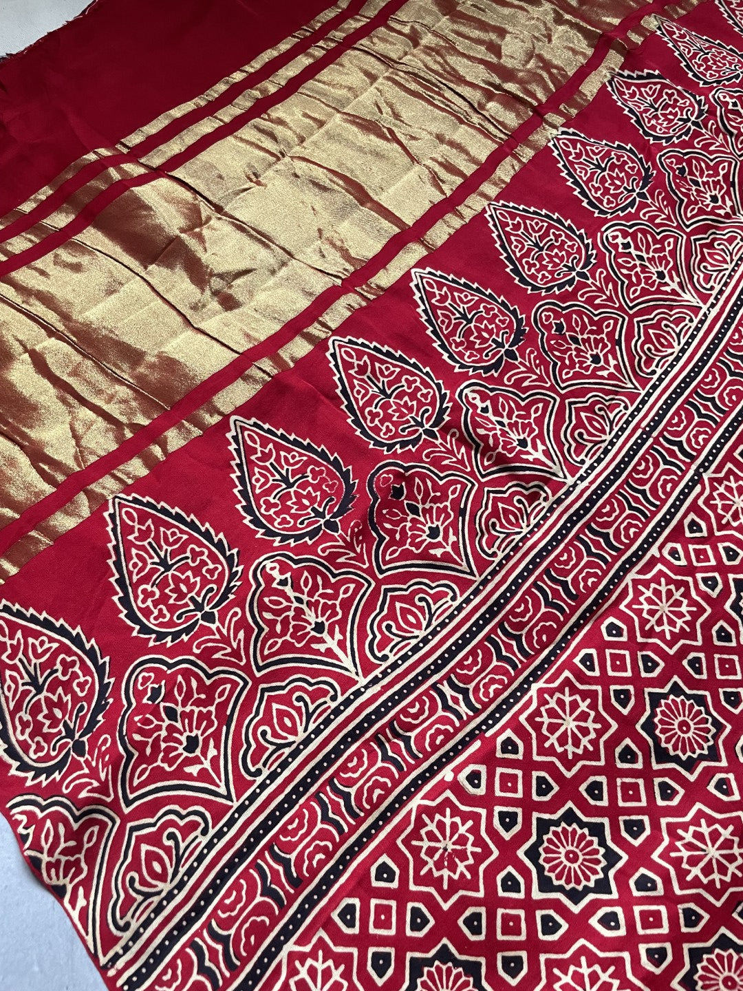 Red Gharchola border Modal Silk Saree