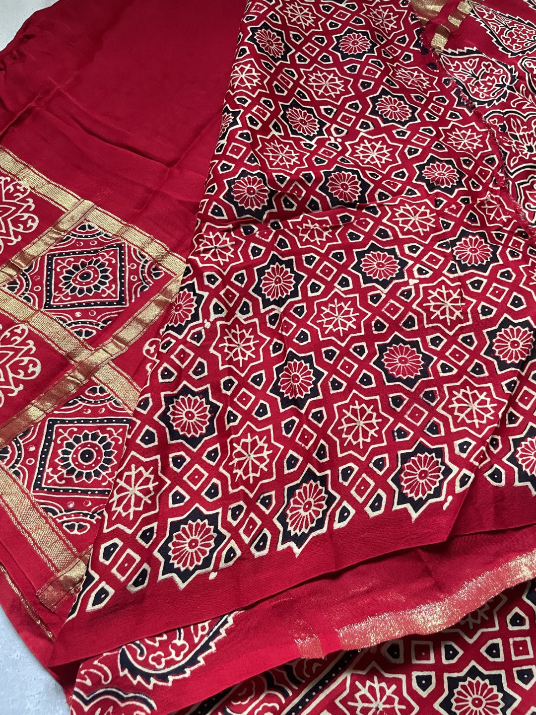 Red Gharchola border Modal Silk Saree