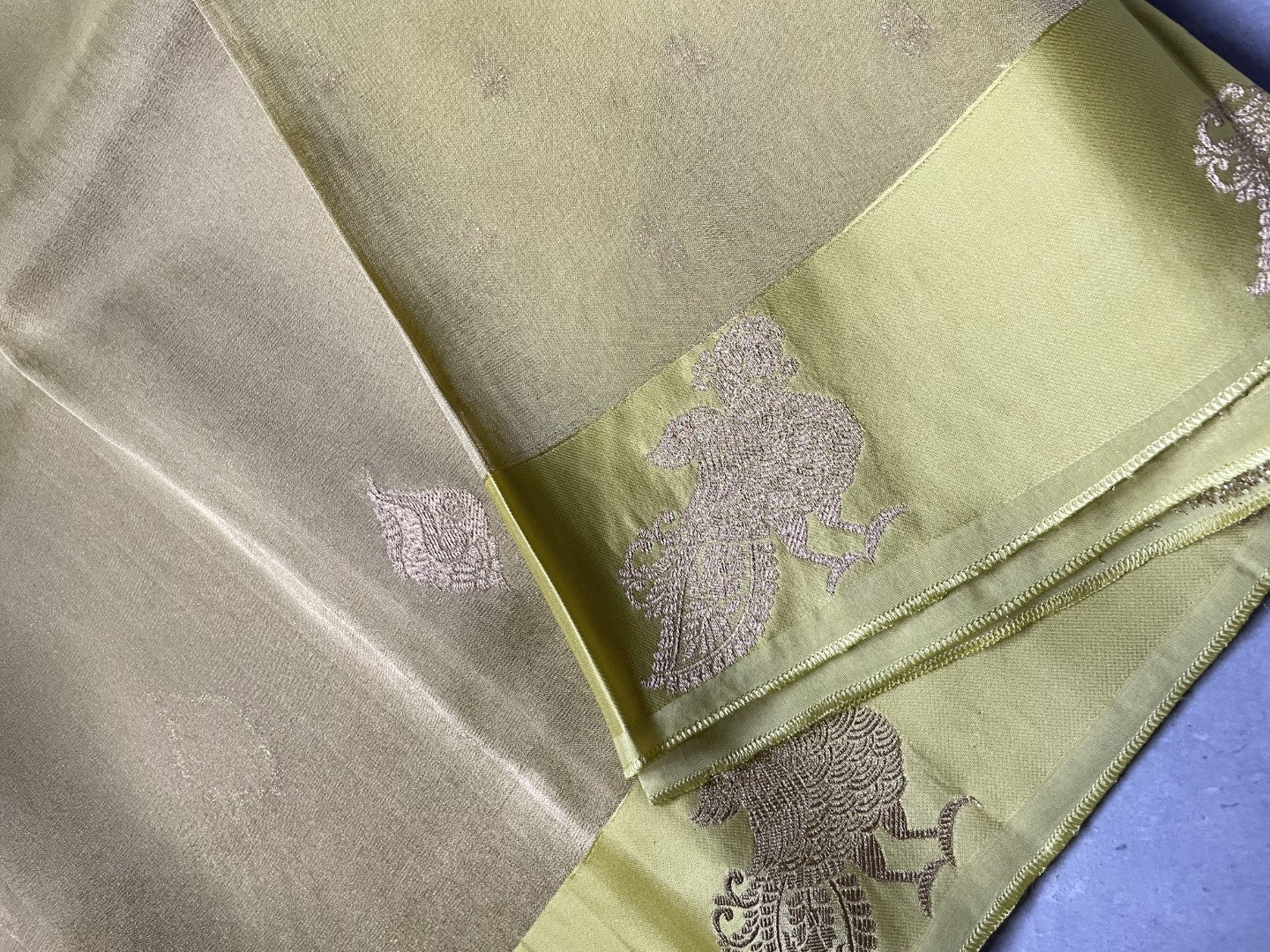 Pista Green Satin Border Tissue Silk Saree