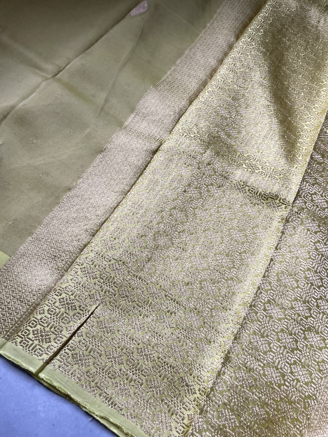 Pista Green Satin Border Tissue Silk Saree