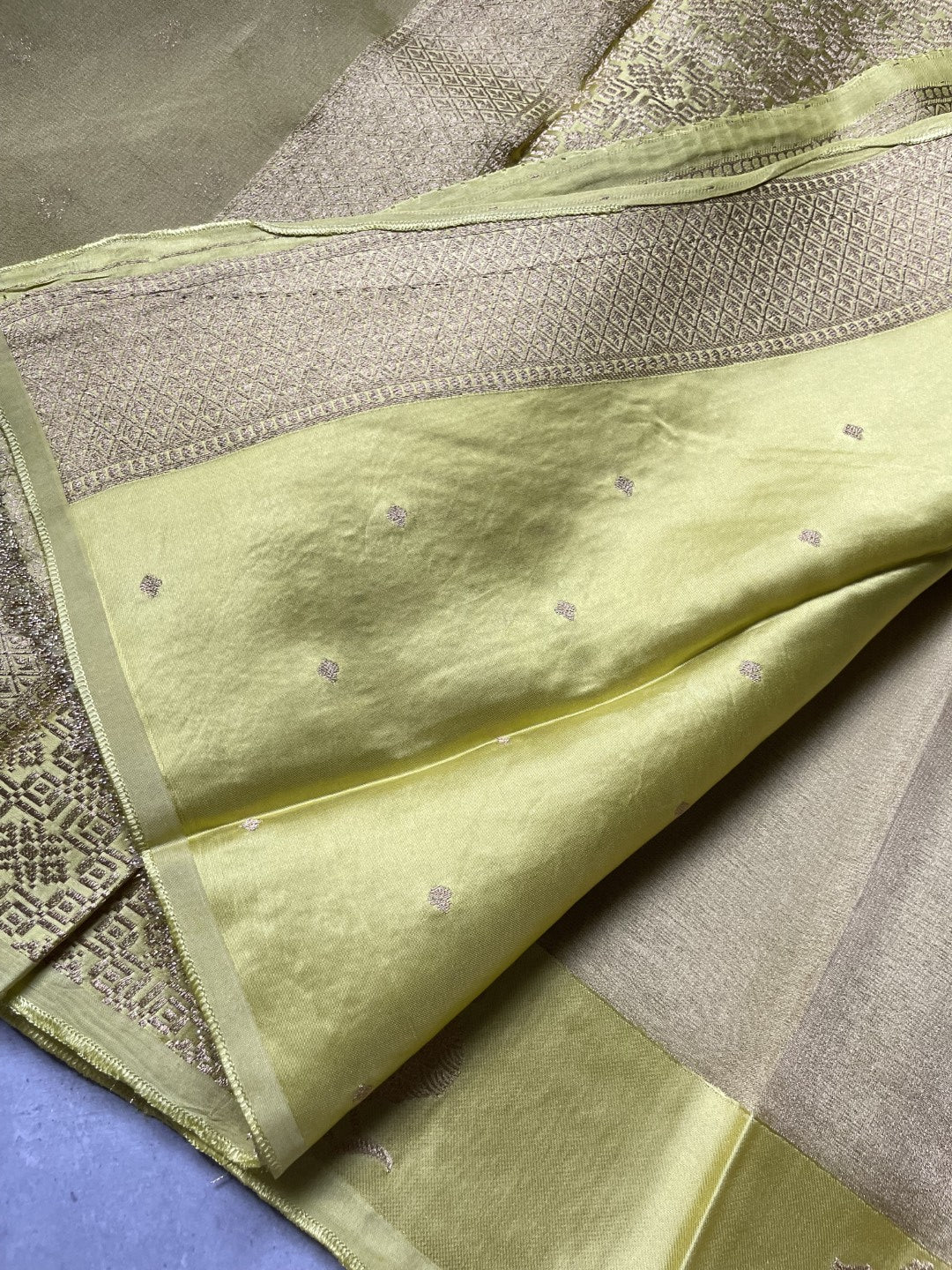 Pista Green Satin Border Tissue Silk Saree