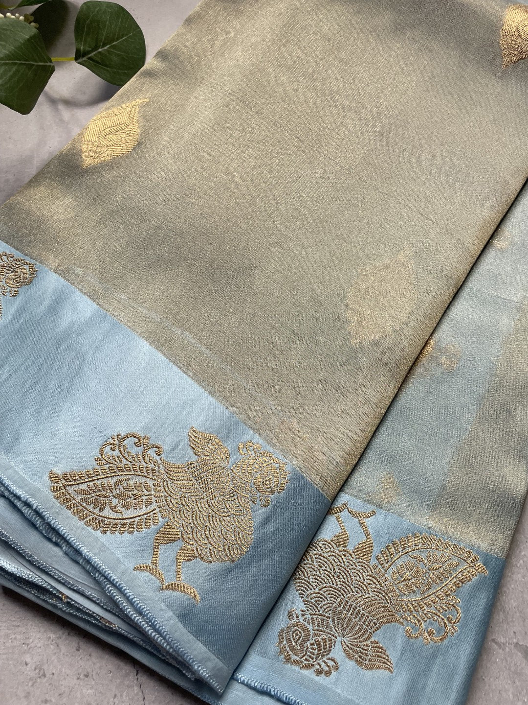 Light Blue Satin Border Tissue Silk Saree