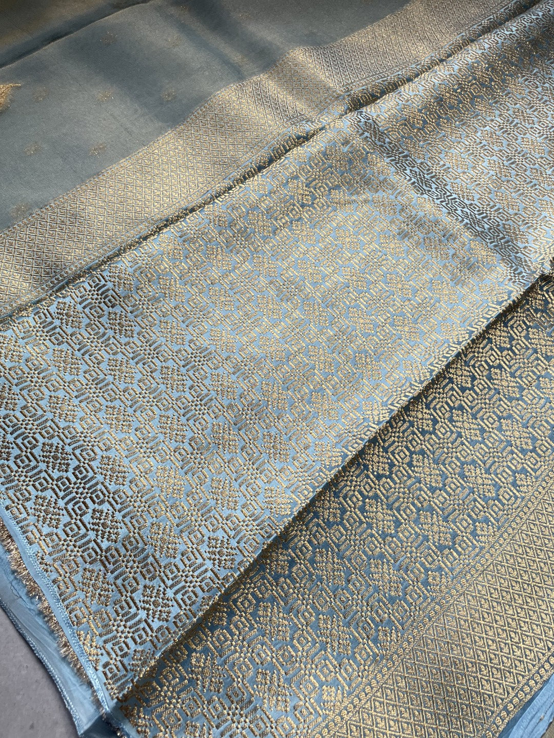 Light Blue Satin Border Tissue Silk Saree
