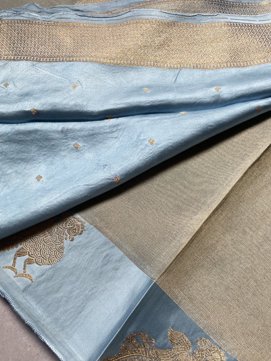 Light Blue Satin Border Tissue Silk Saree