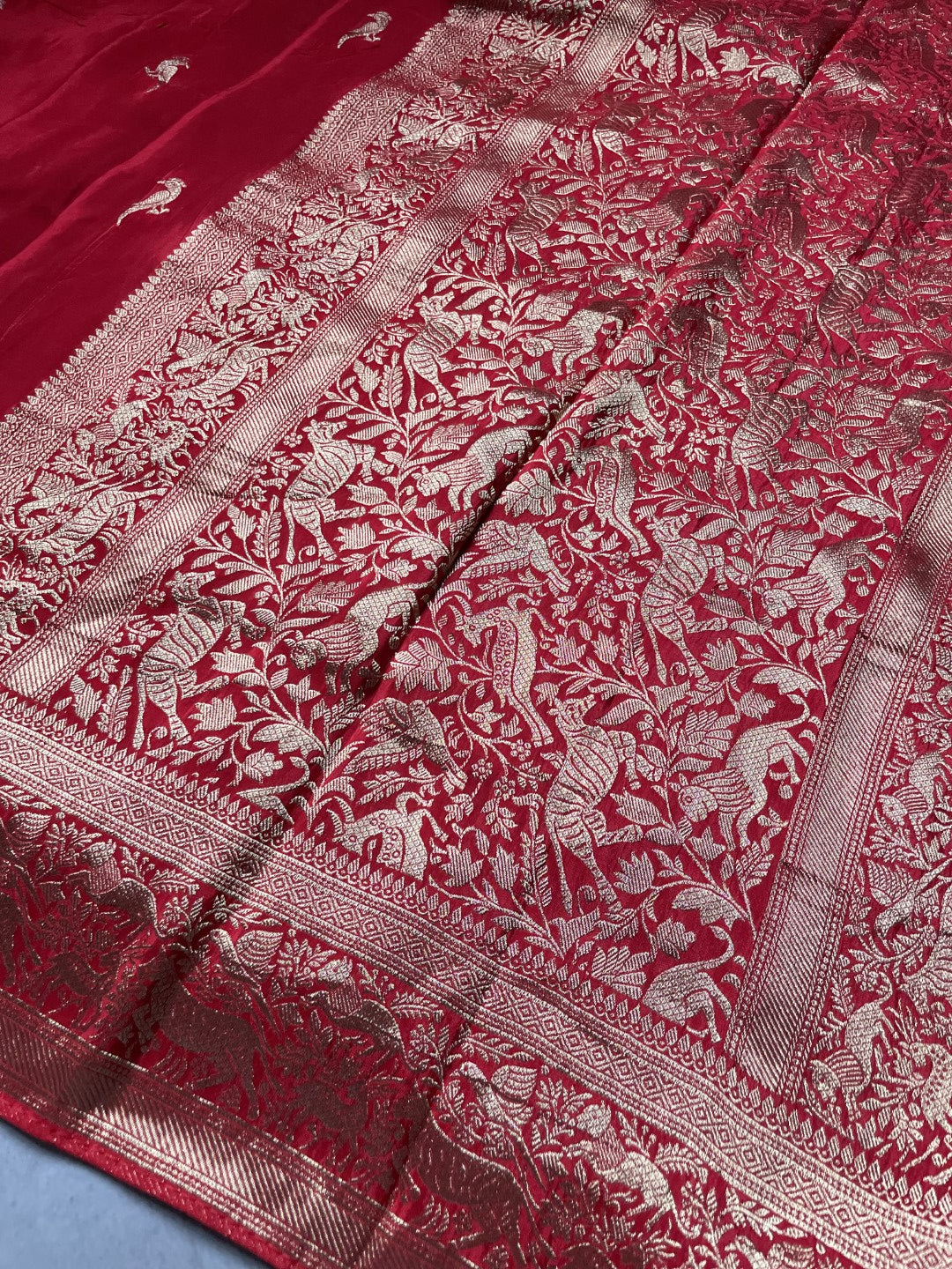 Red N Blue Satin Crepe(01) Silk Saree