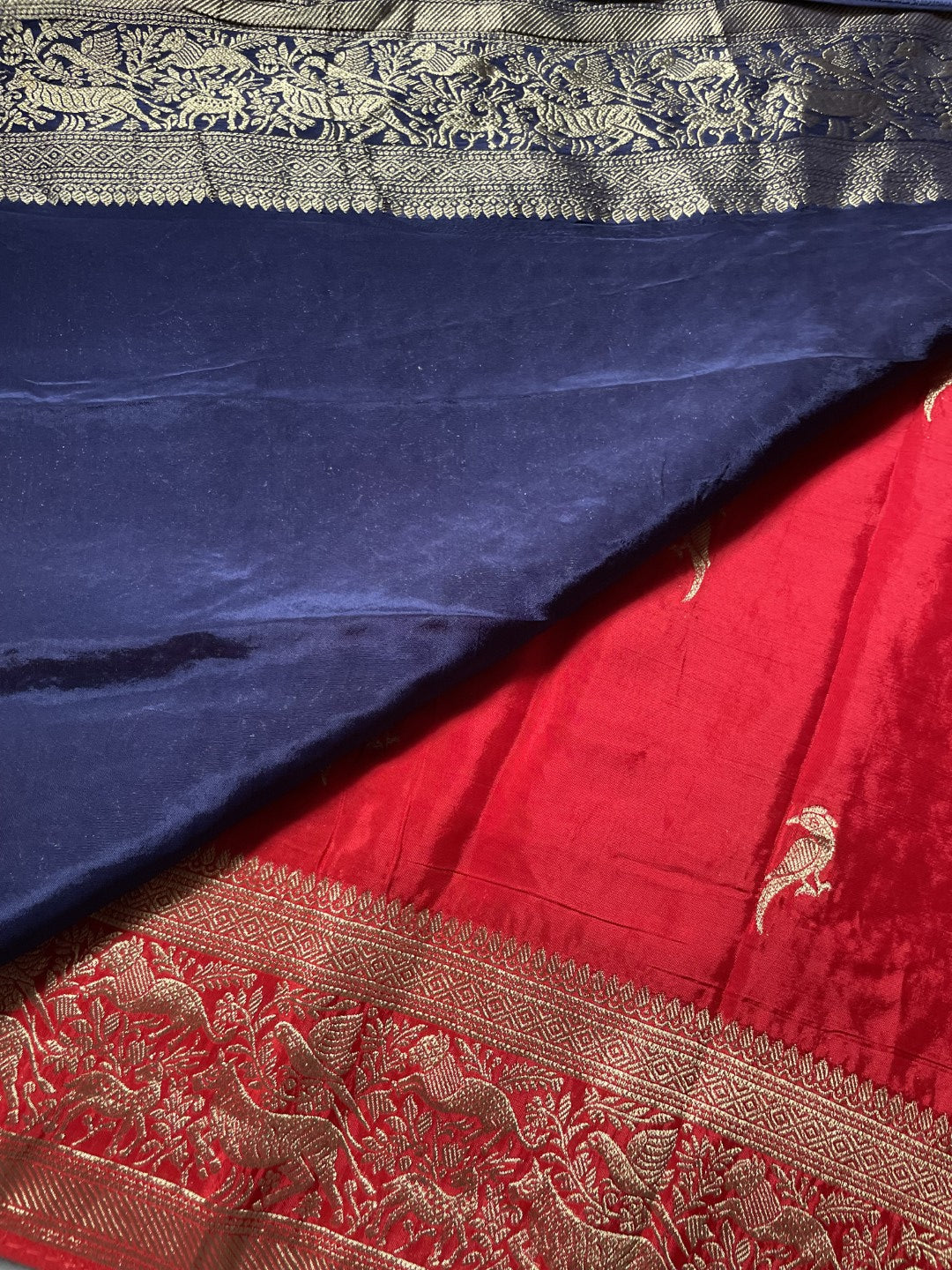 Red N Blue Satin Crepe(01) Silk Saree
