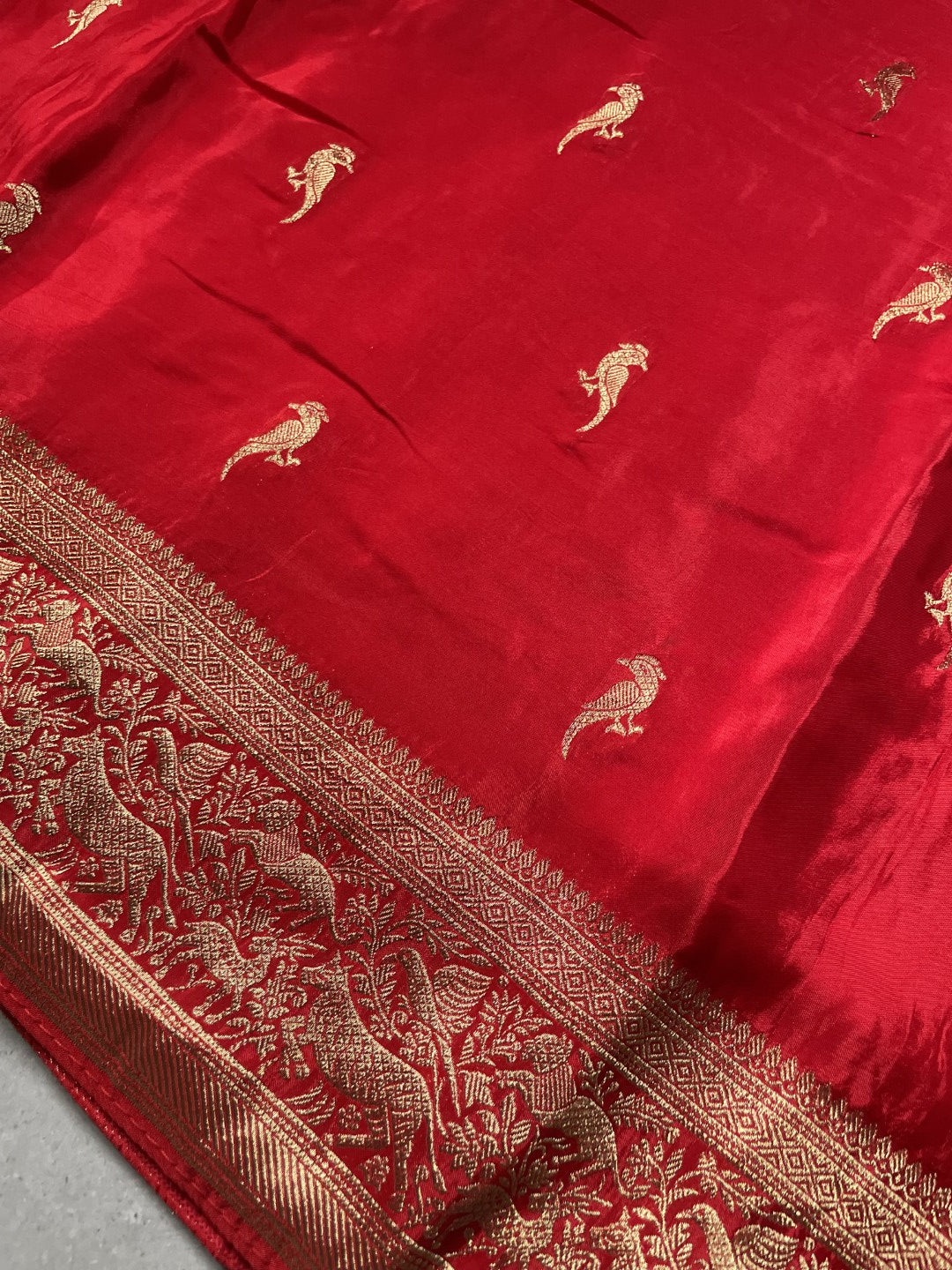 Red N Blue Satin Crepe(01) Silk Saree