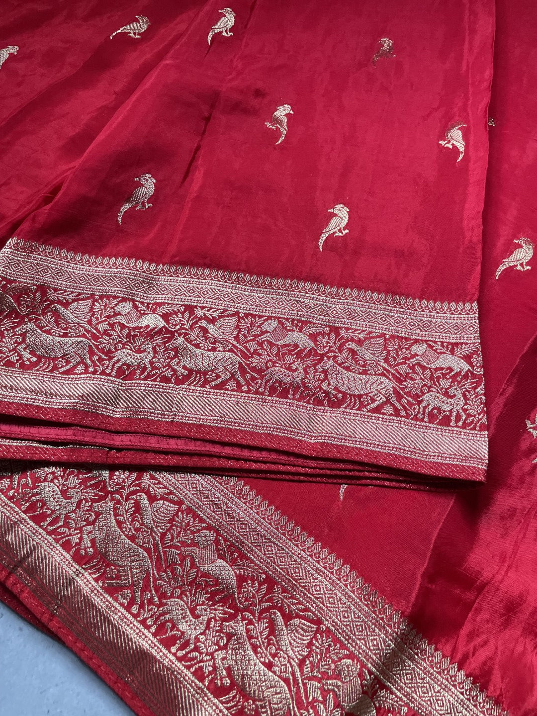 Red N Blue Satin Crepe(01) Silk Saree