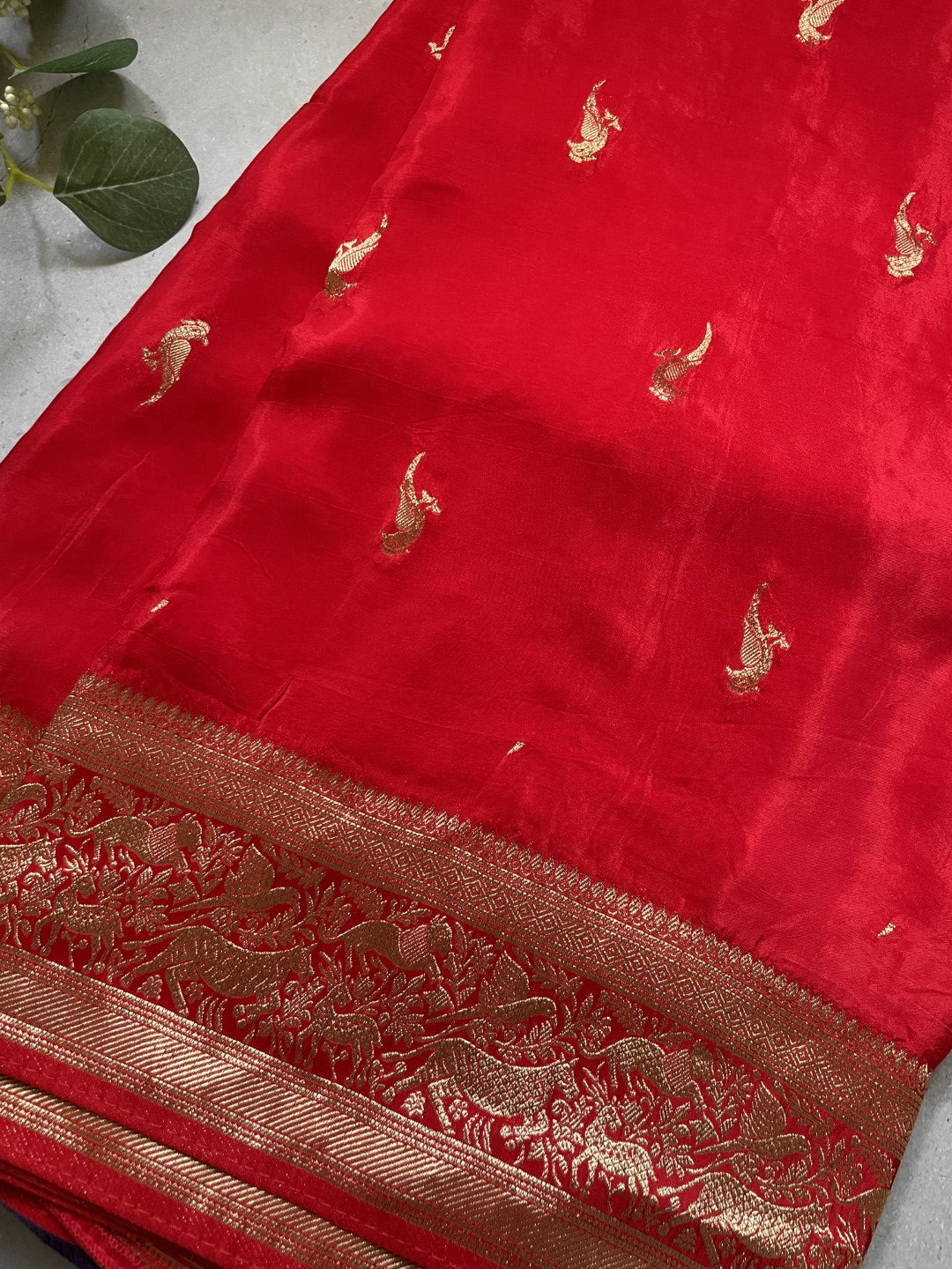 Red N Blue Satin Crepe(01) Silk Saree