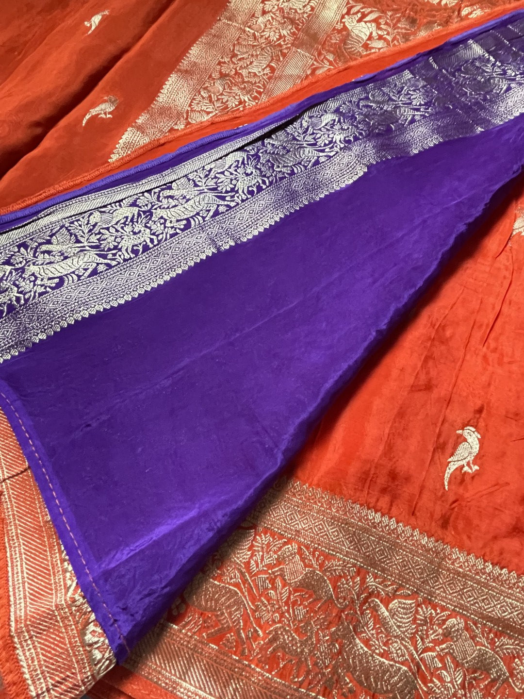 Orange N Purple Satin Crepe(01) Silk Saree