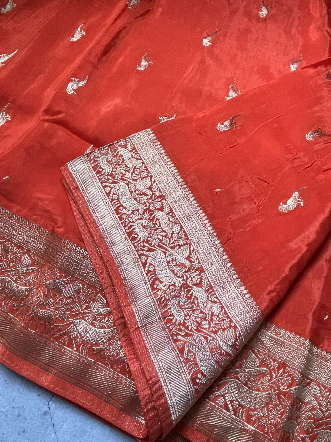 Orange N Purple Satin Crepe(01) Silk Saree