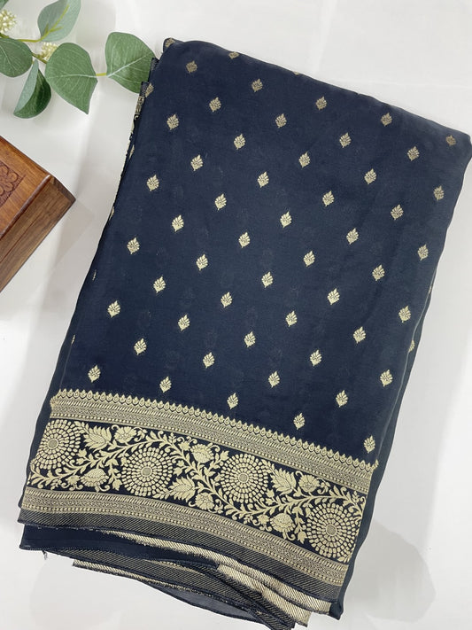 Black Mashru Crepe Silk Saree