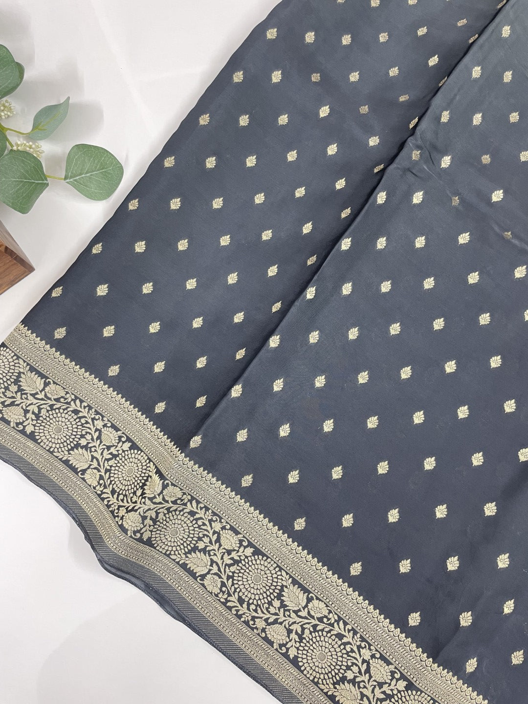 Black Mashru Crepe Silk Saree