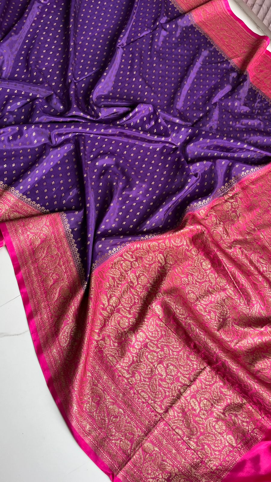 Purple N Pink Banarasi Pure Crepe Chiffon Silk Saree - Pre Order