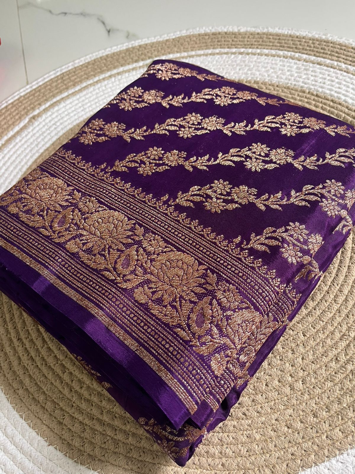 Purple Lehariya Banarasi Pure Crepe Chiffon Saree