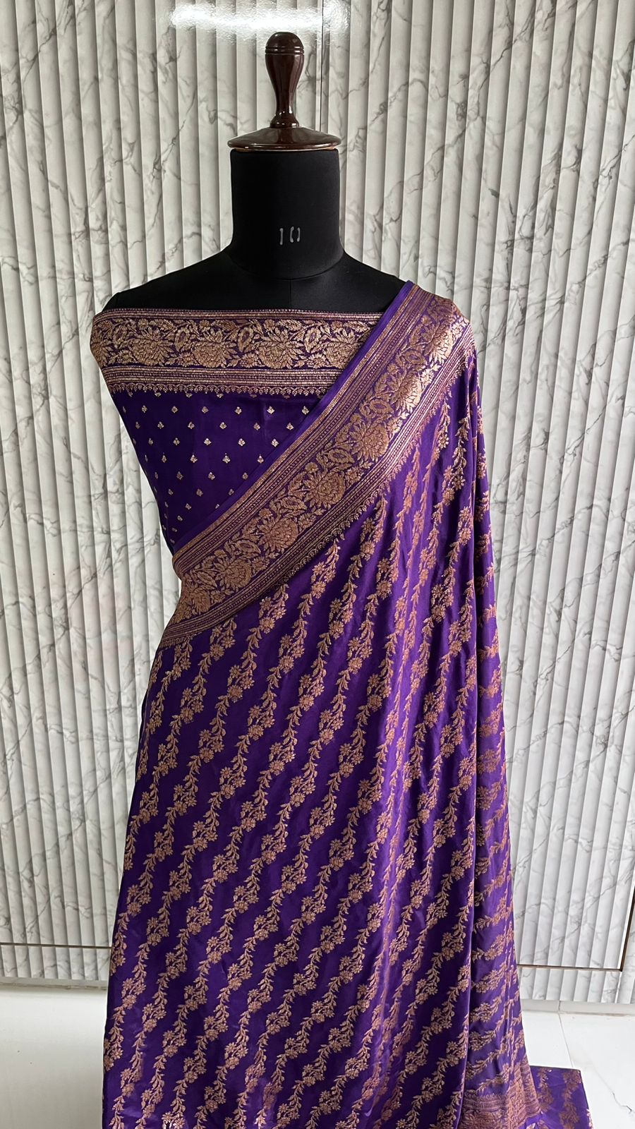 Purple Lehariya Banarasi Pure Crepe Chiffon Saree