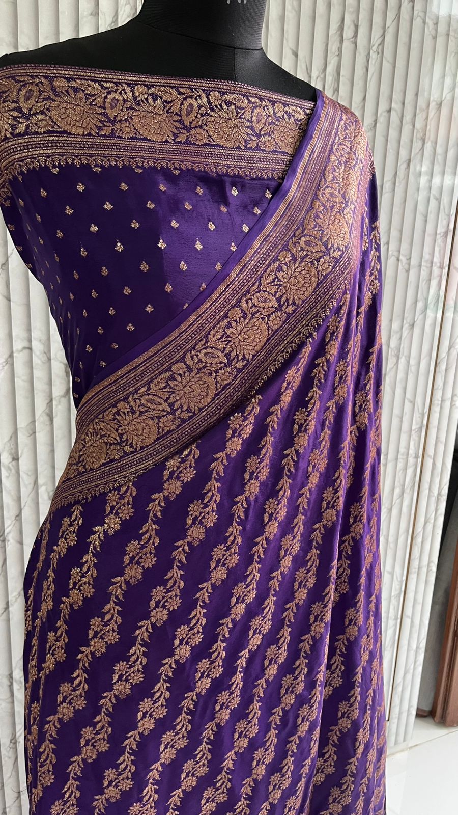 Purple Lehariya Banarasi Pure Crepe Chiffon Saree