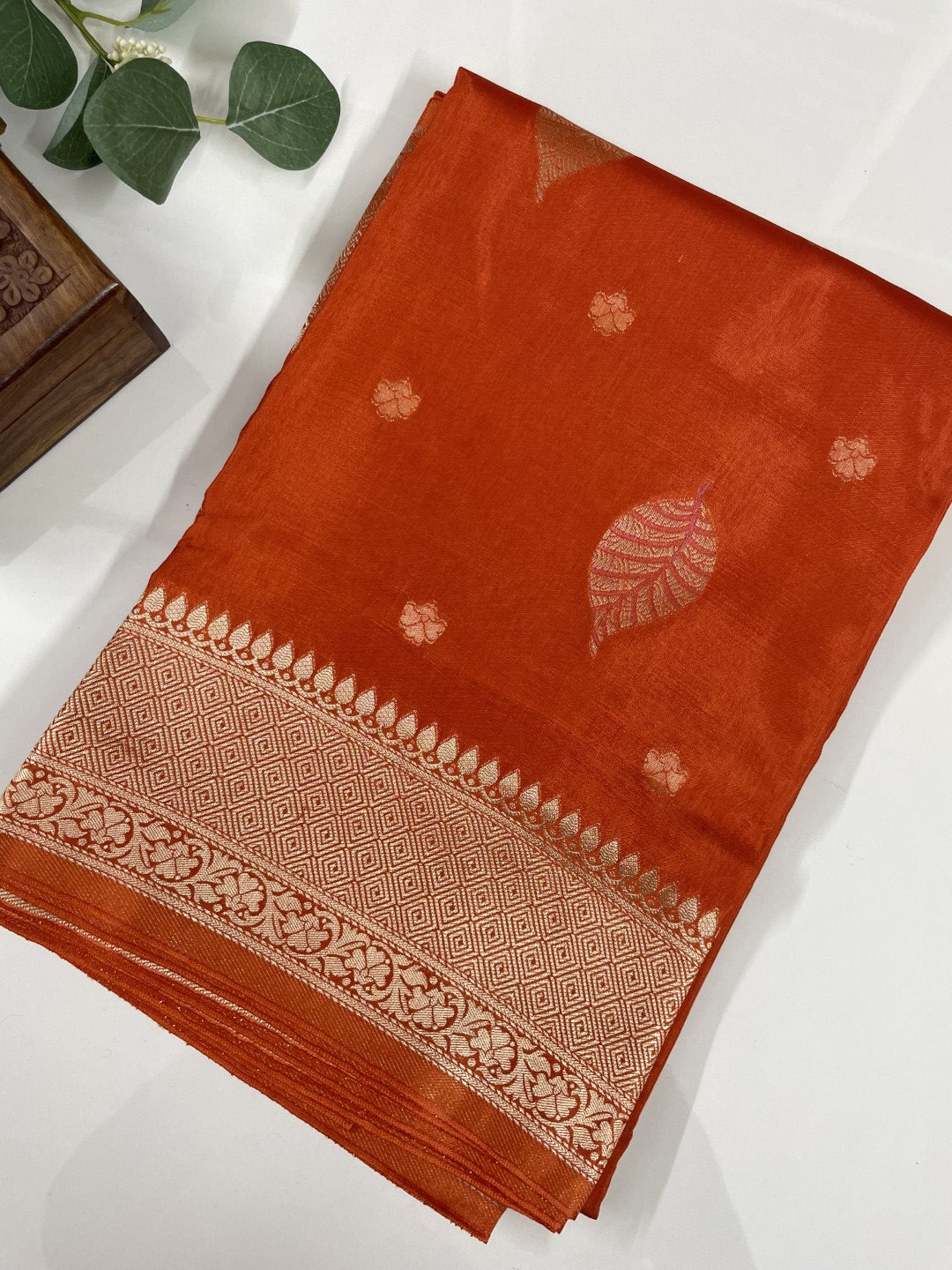 Orange Munga Silk Saree