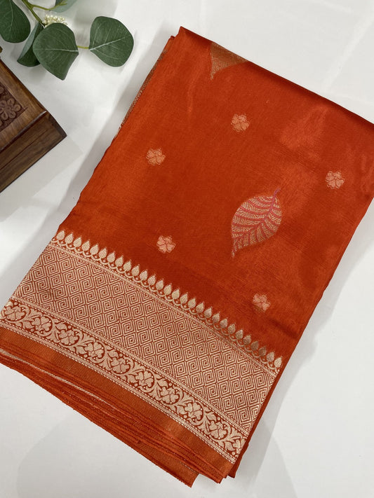 Orange Munga Silk Saree