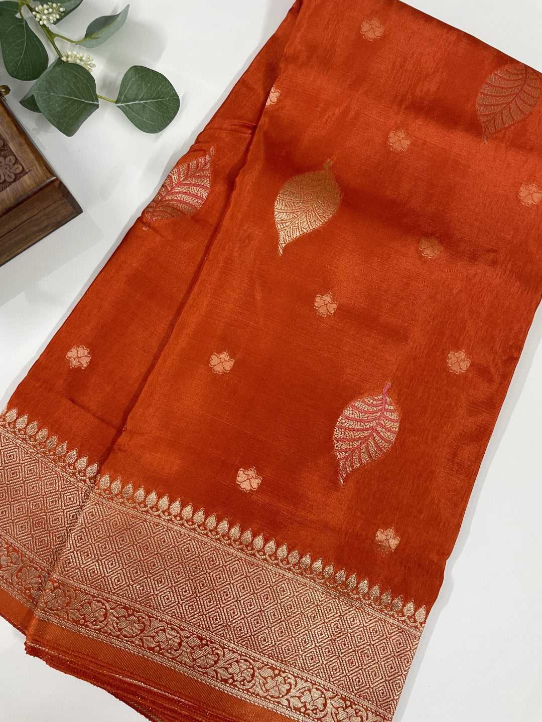 Orange Munga Silk Saree