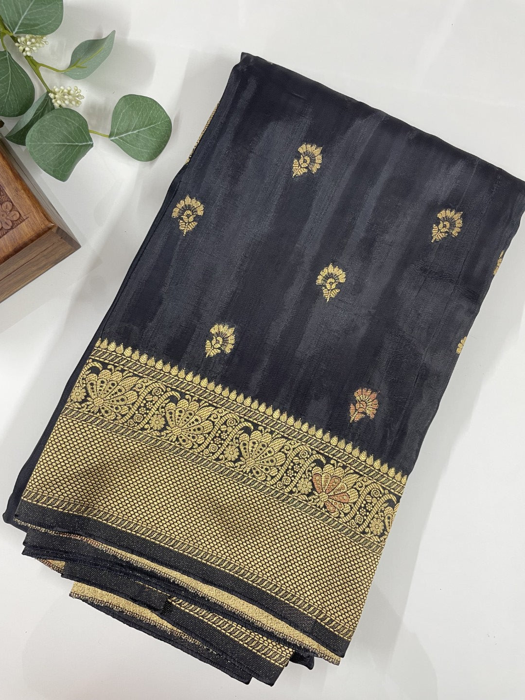 Black Soft Viscose Munga Silk Saree