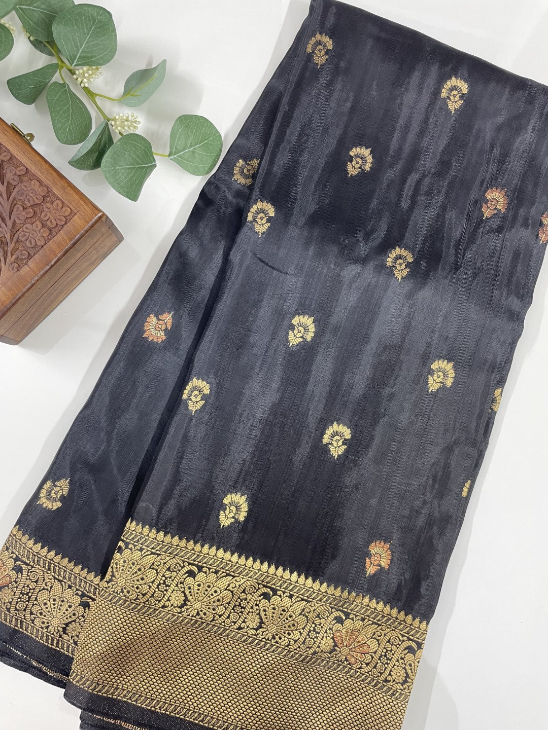 Black Soft Viscose Munga Silk Saree