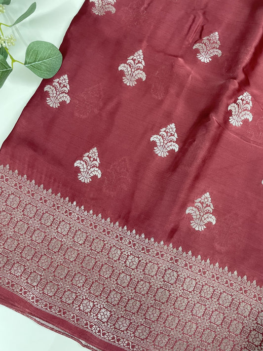 Brown Silver Zari Mashru Silk Saree
